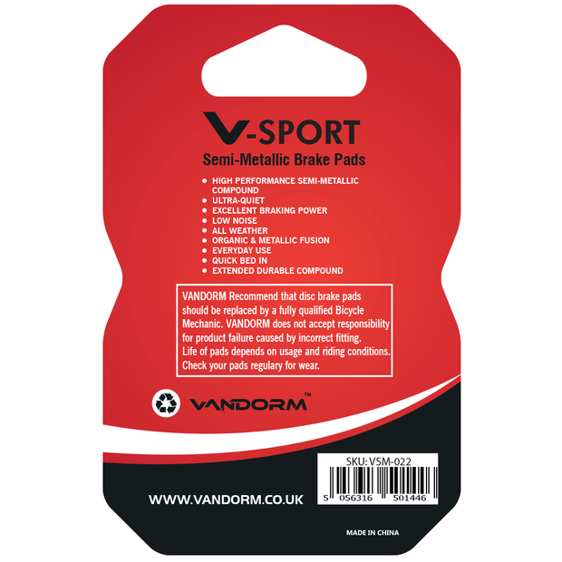 Avid Code Guide, Vandorm V-SPORT SEMI METALIC Disc Brake Pads